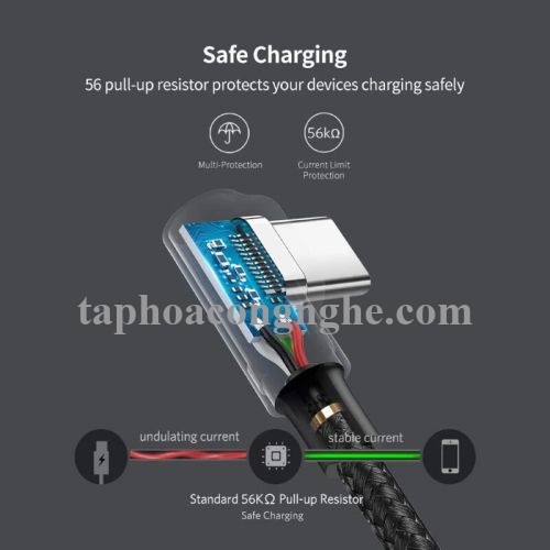 Ugreen 50940 0.5M 3A màu đen USB Type-C cáp bẻ góc 90 độ US284 30050940